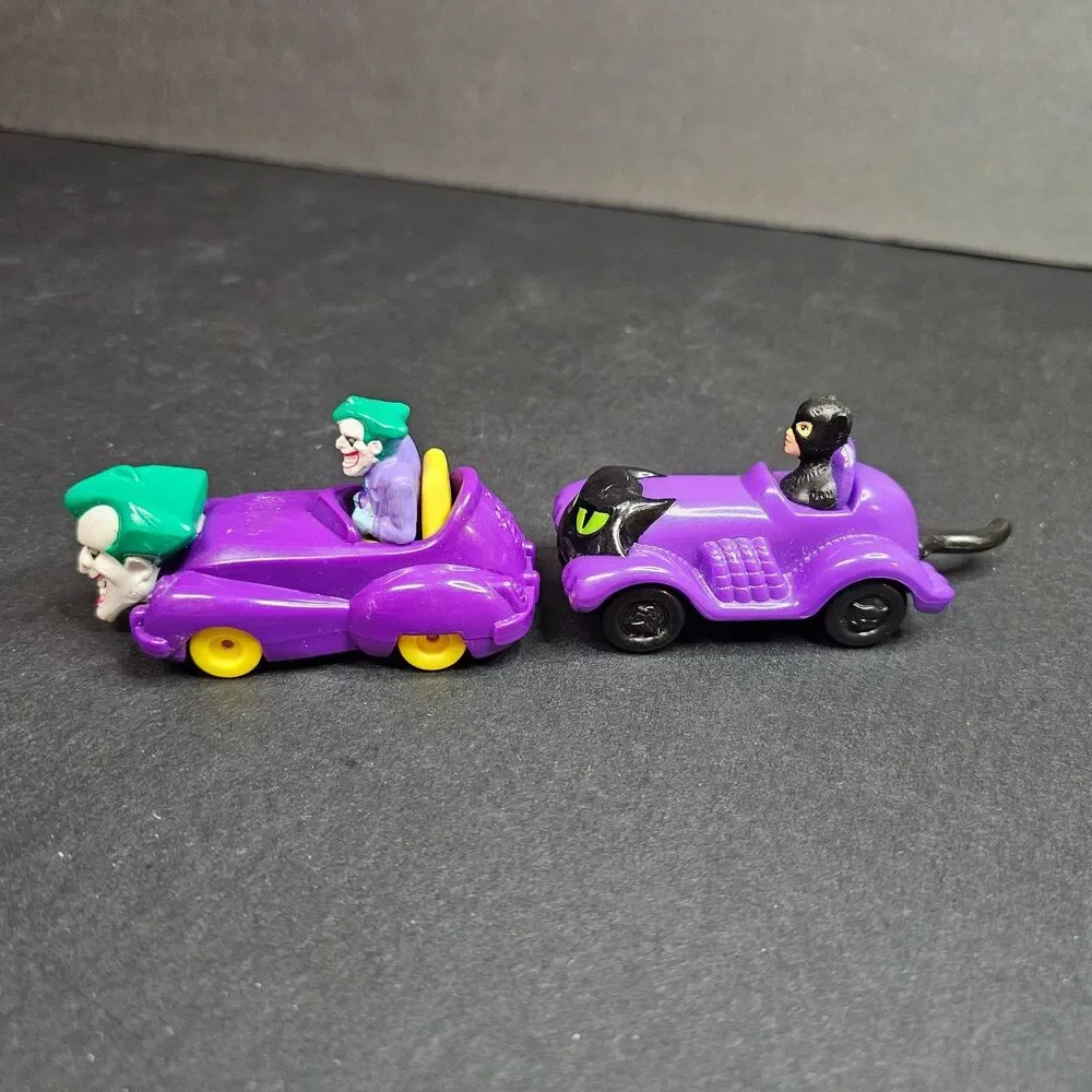 Vtg Catwoman Joker McDonald's Toy Cars, 1991 Batman Villain Purple DC Comics